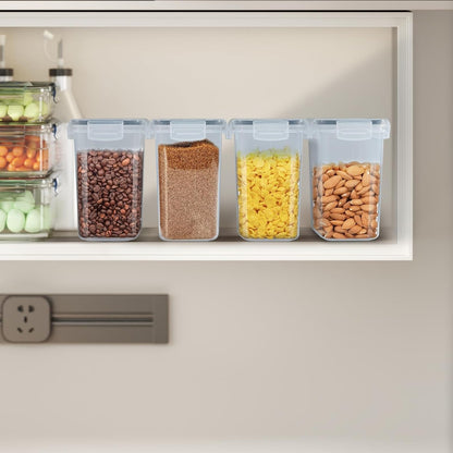 Cereal Storage Container Sets Airtight Dry Food Dispenser Containers Stackable Kitchen Storage Boxes Plastic Pantry Organization with Lock Lids Leakproof for Flour Sugar Pasta (Clear, 8 x 1.4L)