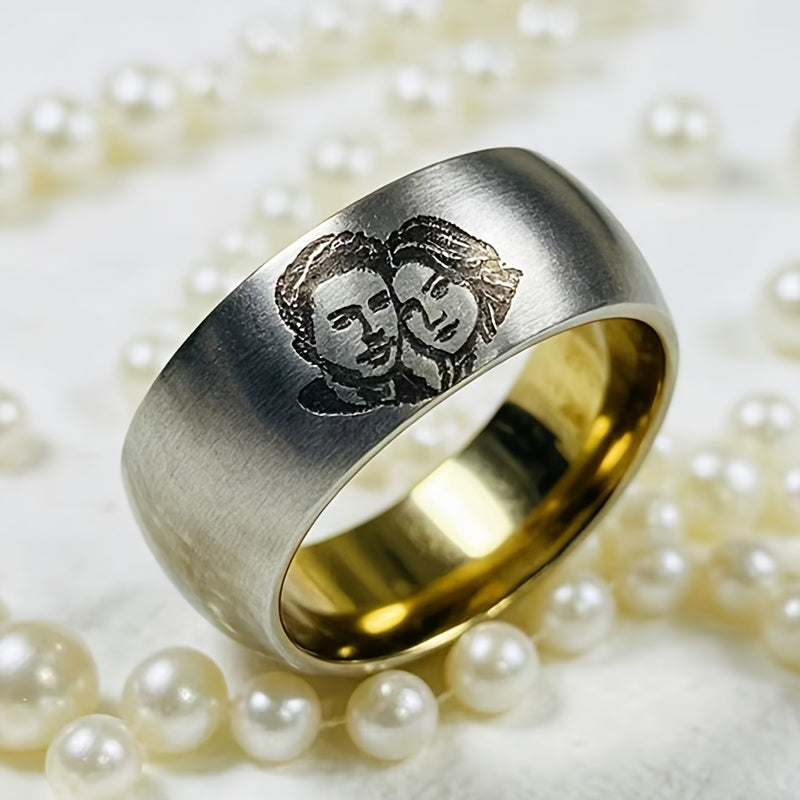 Custom Laser Engraved Photo Ring/Matte Brushed Stainless Steel/Laser Engraved Couple's Matching Rings as Memorial Keepsakes