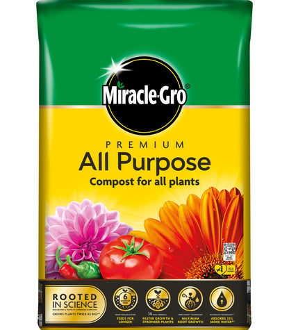 Miracle-Gro All Purpose Premium Compost 20L Nutrient Enriched Soil for Garden Flower All Plants Maximum Root Growth Multi-Purpose