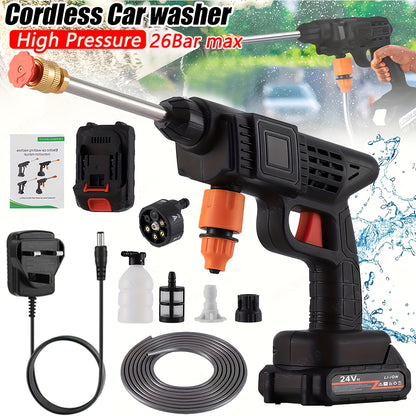 6In1 Cordless High Pressure Washer, Portable High Pressure Washer, Electric Car Wash Machine, 1500W High-Power Motor, 2 Batteries, 5M Hose, 1 Charger, Ideal for Car Washing And Yard Cleaning
