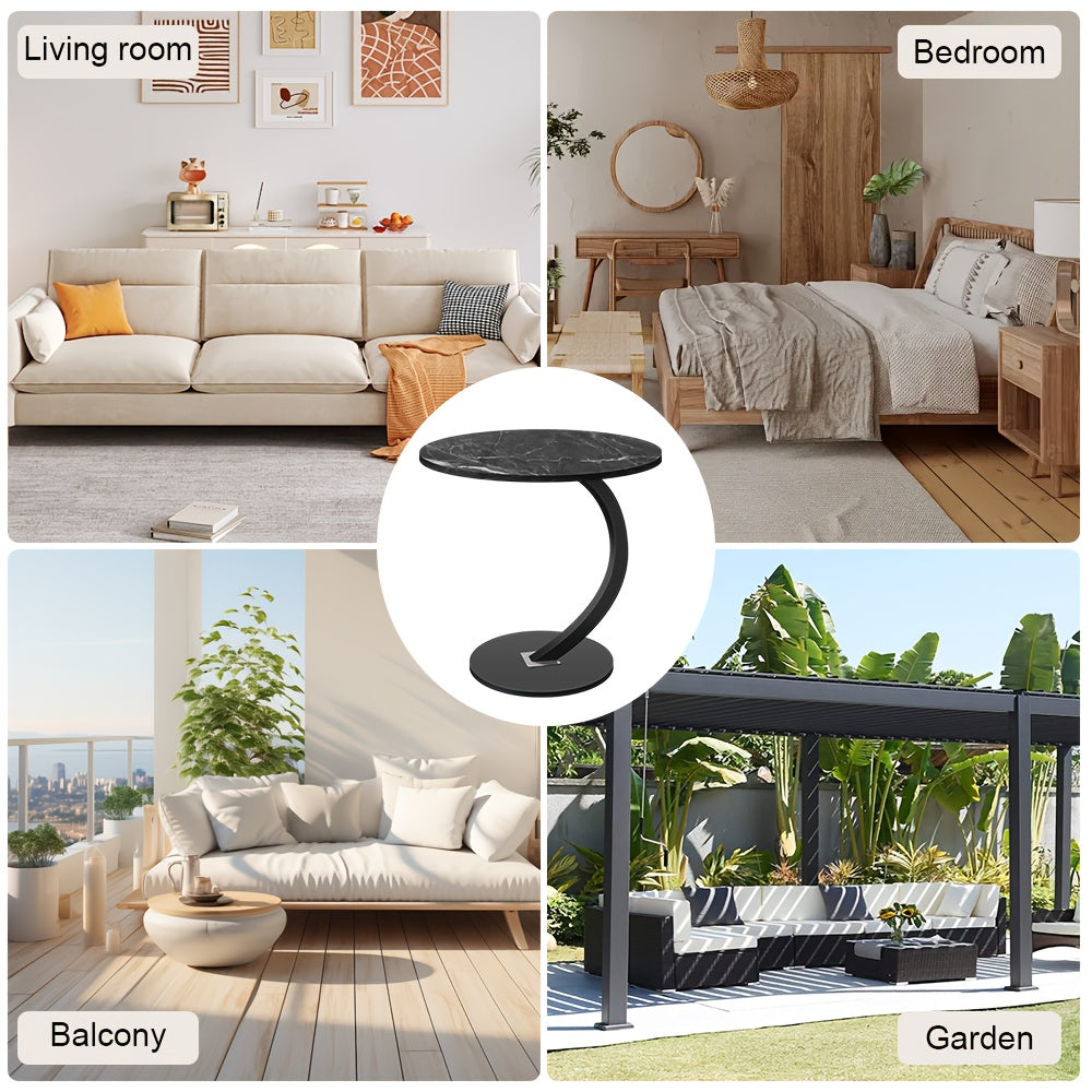 Table And Drawer Storage 1pc Blackstone Round Single-Level Sofa Side Table New Round Sofa Table Durable Density Board Bedroom Multi-Functional Side Table Metal Frame Space Saving Perfect for Living Room Sofa And Bedroom