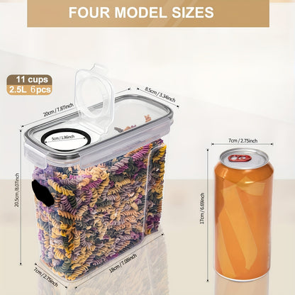 2.5L Cereal Storage Containers Set of 6, Plastic Airtight Food Storage Containers with Lids, Storage Jars for Storing Pasta, Rice, Flour, Dog, Pet Food, Cereal Dispenser Kitchen Organiser