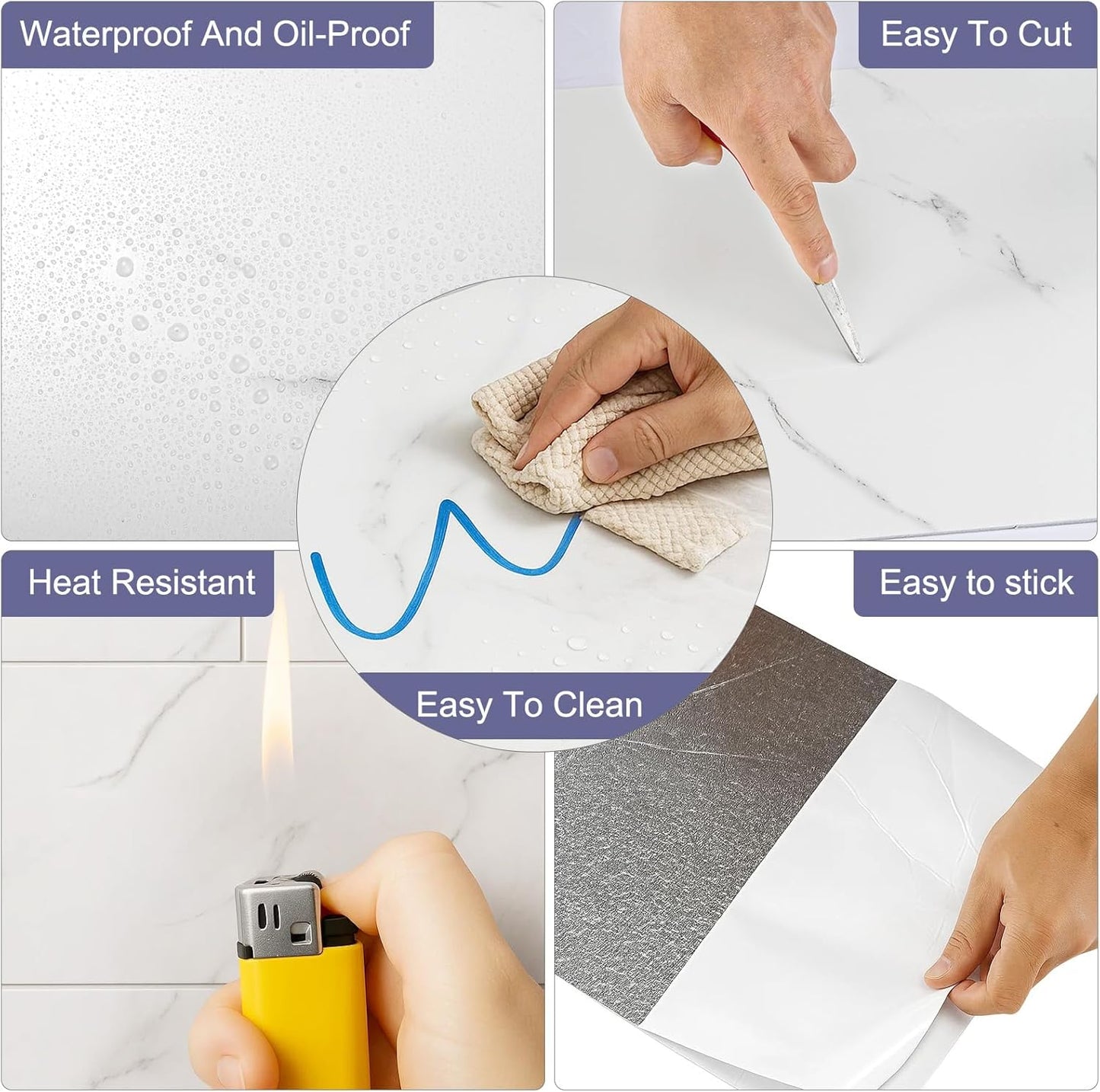 Self-Adhesive Marble Wall Tile Stickers - Peel and Stick Tiles, 32 Pieces, 60x30cm, for Kitchen, Bathroom Backsplash, DIY Home Décor