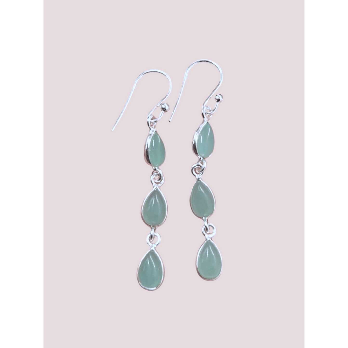 925 Sterling Silver Natural Gemstone 3 stone long Earring, Bezel Set Birthstone Ring, Perfect gift