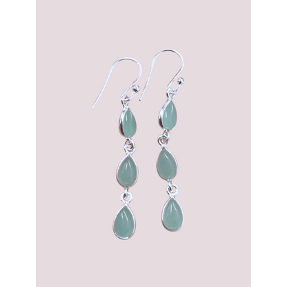 925 Sterling Silver Natural Gemstone 3 stone long Earring, Bezel Set Birthstone Ring, Perfect gift