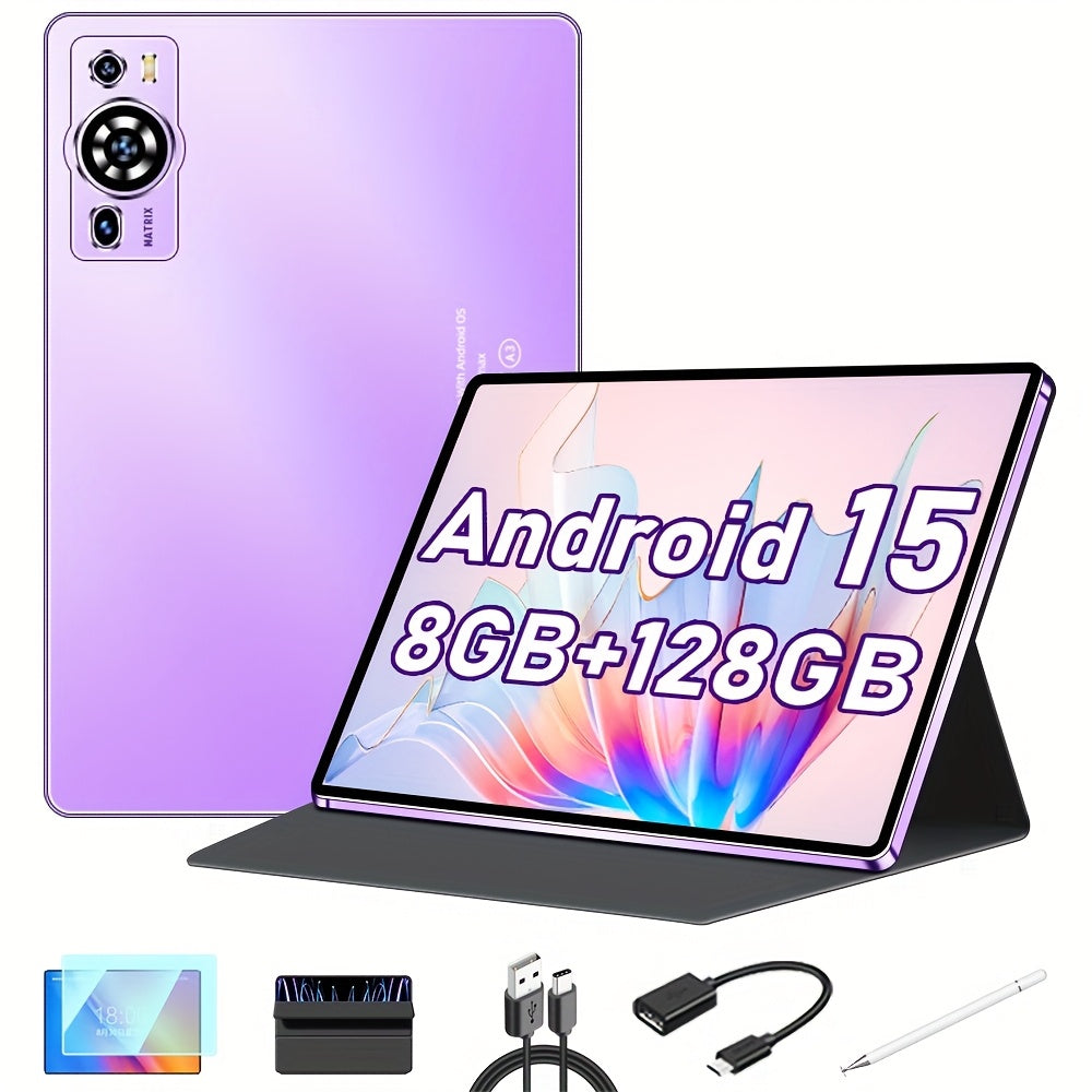UXD 10.1 Inch Android 15 Tablet 8GB RAM 128GB ROM 1TB Expandable Octa-Core 6000mAh - Full Bundle with Keyboard Case Stylus Screen Protector