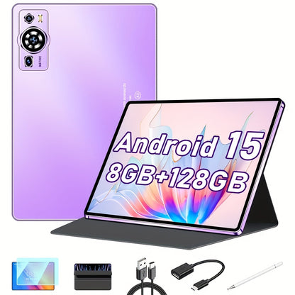 UXD 10.1 Inch Android 15 Tablet 8GB RAM 128GB ROM 1TB Expandable Octa-Core 6000mAh - Full Bundle with Keyboard Case Stylus Screen Protector