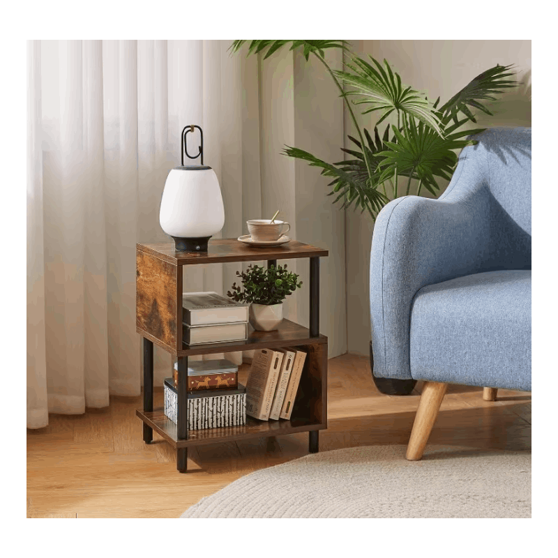 Modern Side Table with Storage - Small End Table/Nightstand, Assembly, -Shaped & Particleboard, Bedside Table for Bedroom/Living Room