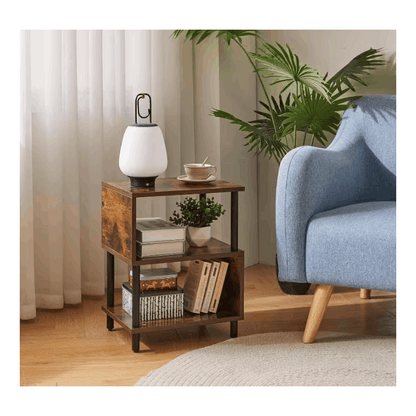 Modern Side Table with Storage - Small End Table/Nightstand, Assembly, -Shaped & Particleboard, Bedside Table for Bedroom/Living Room