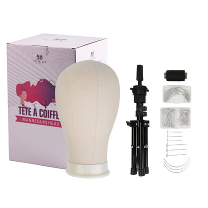 Neverland Beauty And Health 53.34cm - 60.96cm Canvas Wig Head Mannequin Head Head Stand Manikin Head for Wig Making Display with Wig Stand Tripod