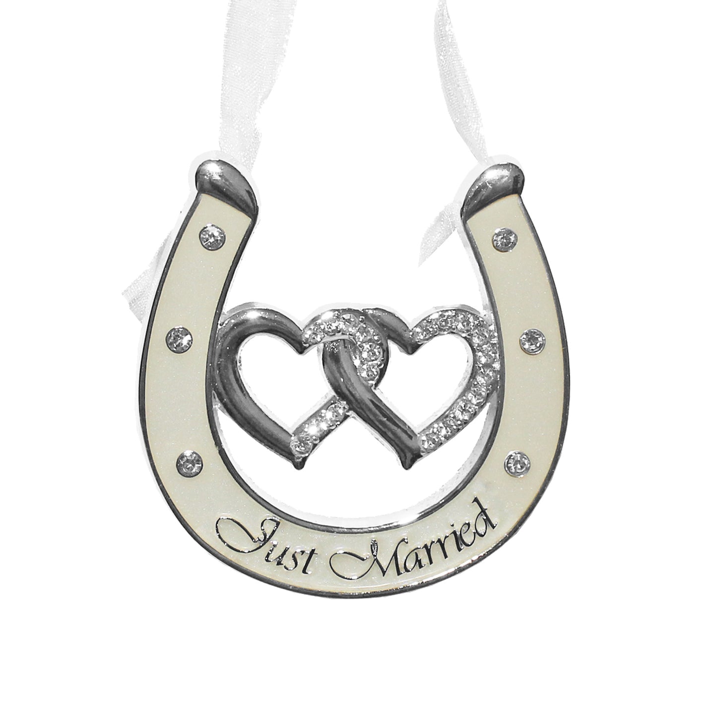 Wedding Ivory Coloured Double Heart Horseshoe with Diamantes