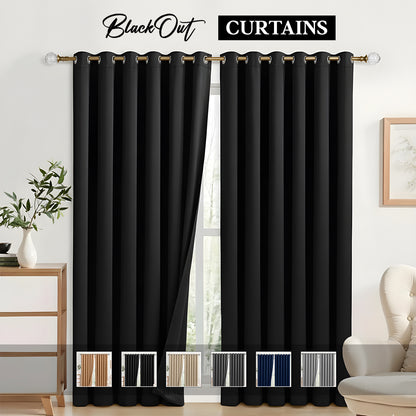 2pcs Full Blackout Eyelet Curtains – Thermal Insulated & Soundproof Drapes, Energy-Saving, Noise Reducing, perfect for Bedroom, Living Room & Home Decoration, Includes Matching Ties