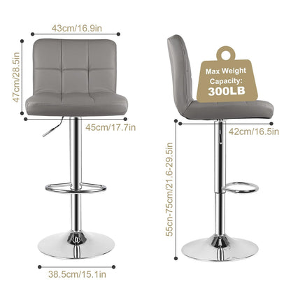 GartistGo Bar Stools Set of 2, 360° Swivel Adjustable Height Barstools with Waterproof PU Leather Upholstery, Heavy-Duty Metal Frame Counter Stools for Kitchen Breakfast Bar, Square