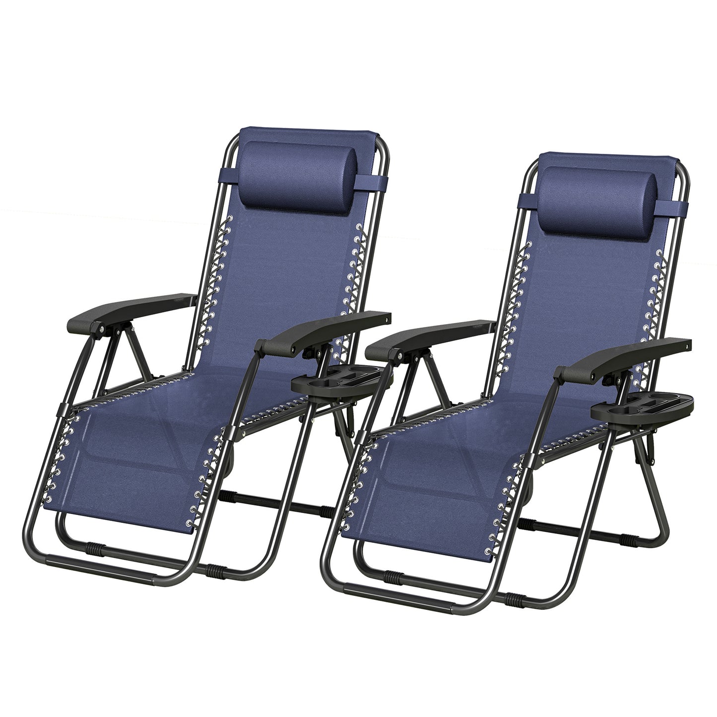 2pcs Zero Gravity Chairs, Fabric Foldable Patio Chairs Outdoor, Lounge Camping Chairs with Padded Pillow, Armrest, Footrest and Cup Holder - Textilene Fabric