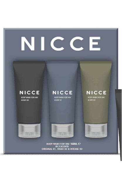 Nicce for Men Body Wash for Him Set 3 x 150ml Original#01, Fresh#02, Intense #03 Mens Gift Set