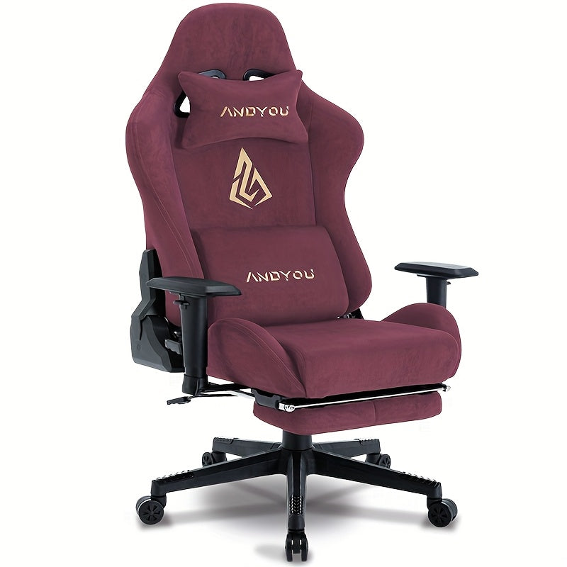 ANDYOU Gaming Chair, Breathable Office Chair, High Quality Fabric Soft Like Faux Fur. Ergonomic PC Chair, Adjustable Swivel Work Chairs with Footrest