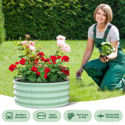 Galvanized Raised Garden Bed, Round Metal Planter Box with Open-Bottom Design, Heavy-Duty Steel Outdoor Flower Bed for Vegetables, Herbs, and Succulents, Easy Installation
