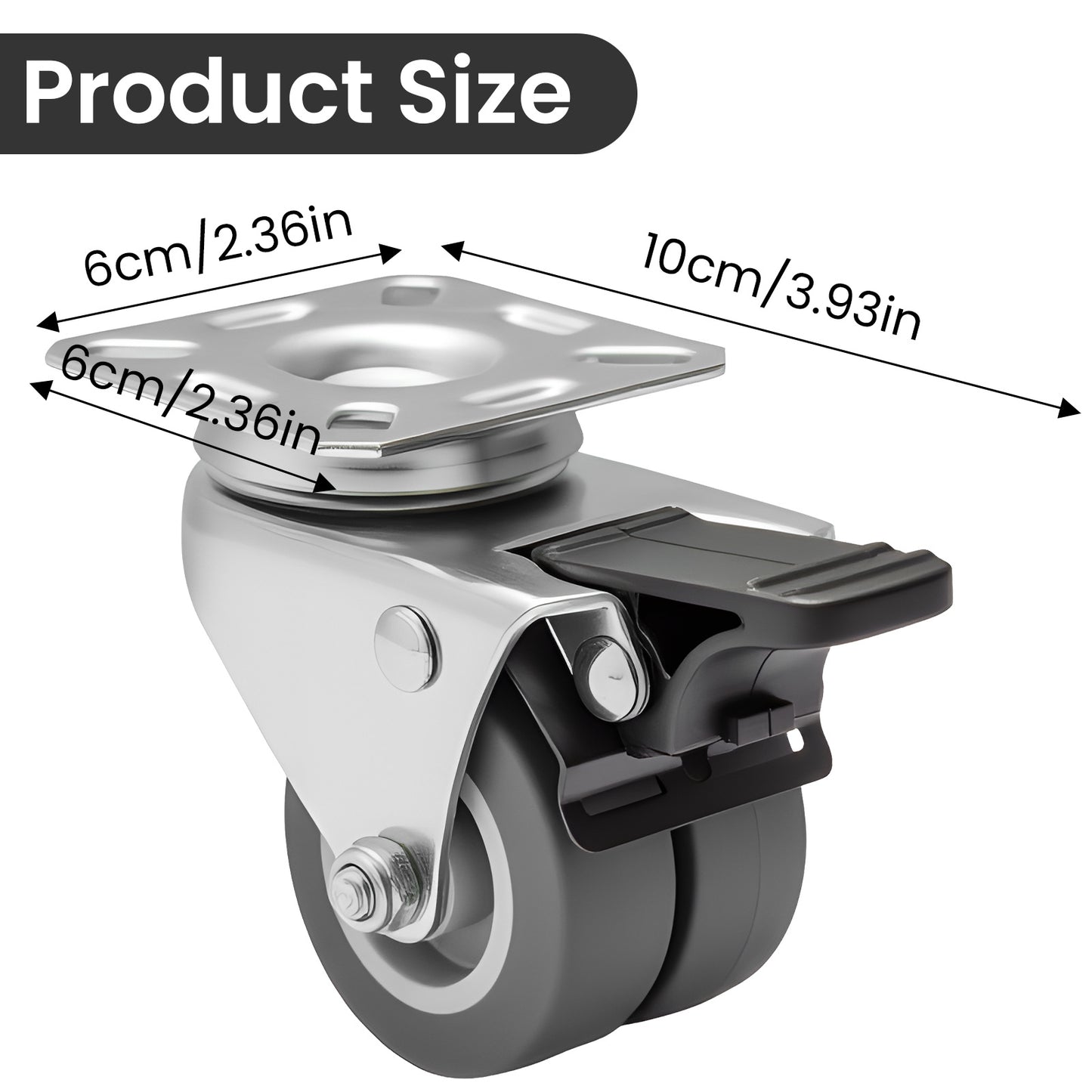 4pcs Casters Wheels 5.08 cm Heavy Duty Swivel Soft Rubber Roller with Brake for Platform Trolley Furniture Wheels