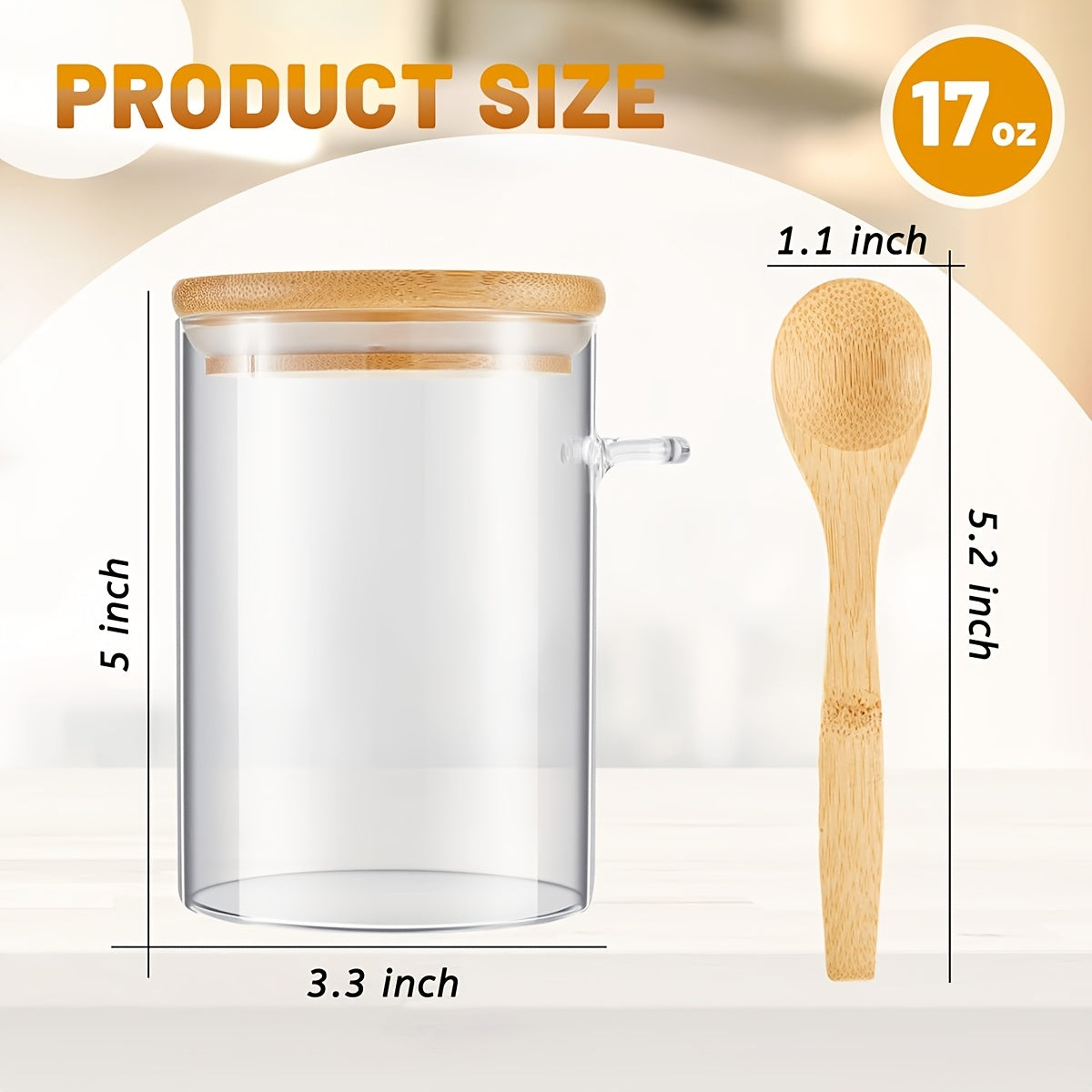 Overnight Oatmeal Container with Lid, 4pcs 17oz Overnight Oatmeal Jar (with Scoop), Salad Meal Prep Jar with Bamboo Lid (for Chia Seed Pudding Salad Cereal Coffee Powder), Sourdough Fermenter for Bread