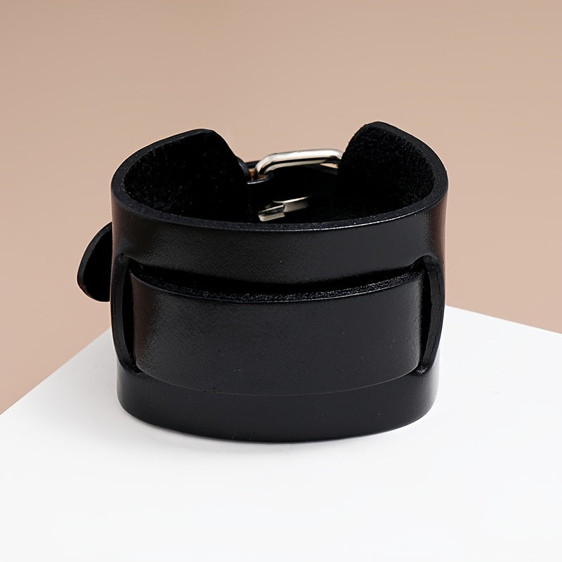 2pcs Easy Men'S Leather Bracelets Adjustable Friend Style Rock Wide Leather Bangle, Individual Versatile Men'S Accessory