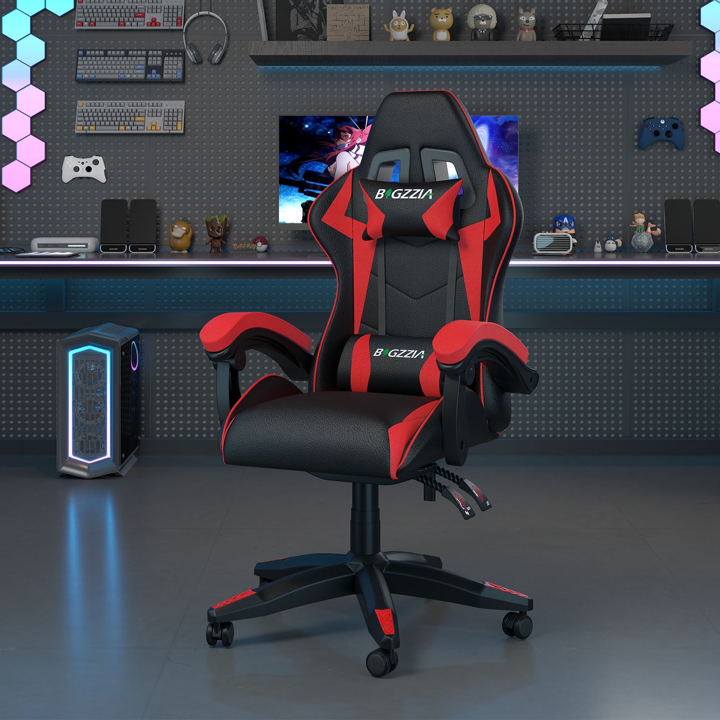 GartistGo Ergonomic Gaming Chair - Gamer Chairs with Lumbar Cushion + Headrest, Height-Adjustable Office & Computer Chair for Adults, Girls, Boys (Without footrest)