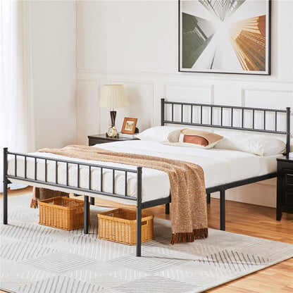 Slatted Headboard Metal Bed Frame Single & Double – 32cm Under-Bed Storage, 204kg Load, No Box Spring Needed, Easy Assembly | Black White Pink Silver