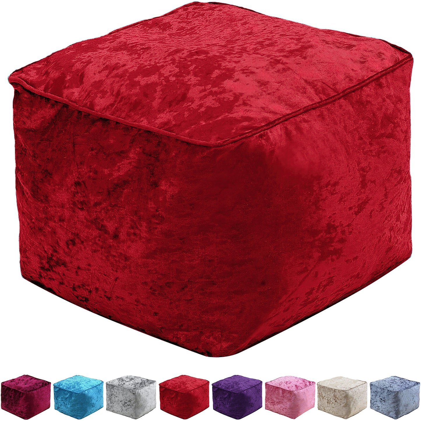 Fully Filled Velvet Bean Bag Footstool – Cube Pouffe Seat, 40×40×30cm, Soft Crush Velvet, Square Shape, Ideal as Foot Rest or Extra Seating
