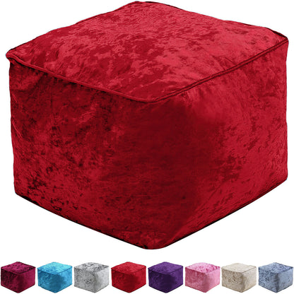 Fully Filled Velvet Bean Bag Footstool – Cube Pouffe Seat, 40×40×30cm, Soft Crush Velvet, Square Shape, Ideal as Foot Rest or Extra Seating