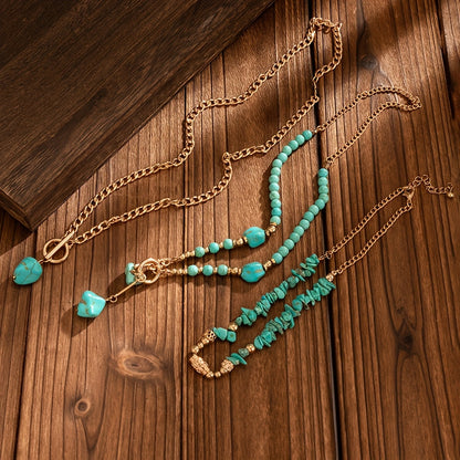 A set of three bohemian turquoise beaded stacked necklaces for women, perfect as accessories for holidays, birthdays, dates, parties, vacations, shopping, and daily commutes