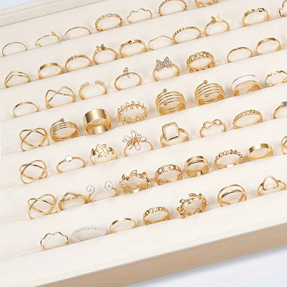 Imitation IF YOU Ring Collection Charm Set Minimalist Look with Flower, Butterfly, Heart Charms 66pcs - Daily Wear, Wedding, Anniversary, Gift for all-Season Elegant