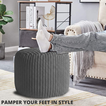 Jumbo Cord Footstool Pouffe, Round Shape Corduroy Bean Bag Ottoman Footrest for Lounge & Bedroom, Durable & Stylish Ergonomic Design