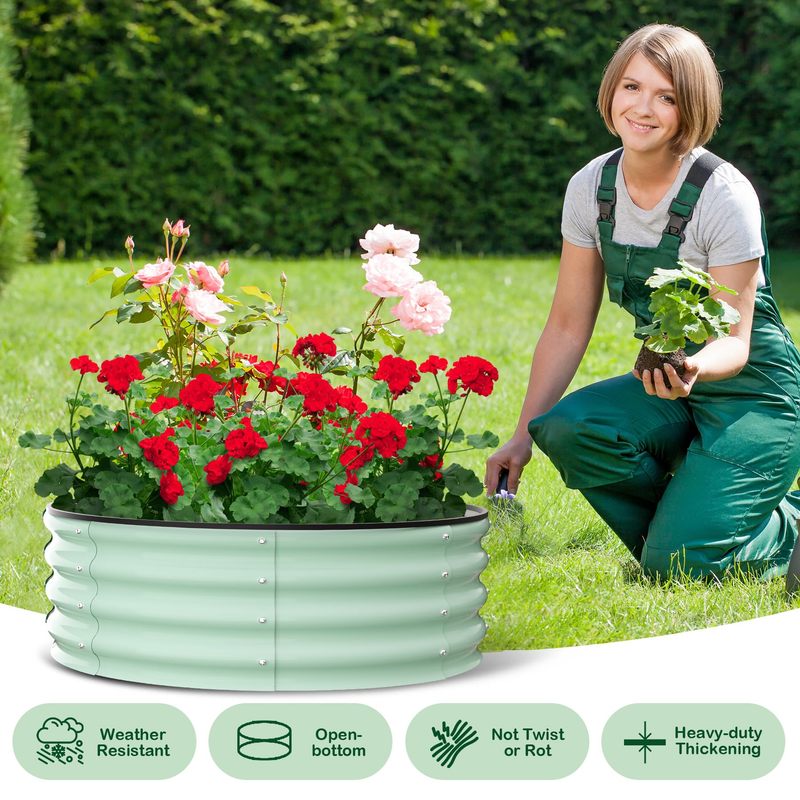 Galvanized Raised Garden Bed, Round Metal Planter Box with Open-Bottom Design, Heavy-Duty Steel Outdoor Flower Bed for Vegetables, Herbs, and Succulents, Easy Installation