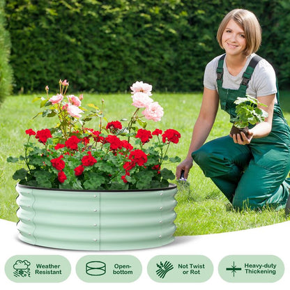 Galvanized Raised Garden Bed, Round Metal Planter Box with Open-Bottom Design, Heavy-Duty Steel Outdoor Flower Bed for Vegetables, Herbs, and Succulents, Easy Installation