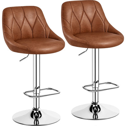 Swivel Bar Stools Set of 2 Faux Leather Height Adjustable 61.5-83cm Ergonomic Backrest Cushioned Seat Chrome Footrest 136kg Capacity Kitchen Island Counter Dark Grey Black White Retro Brown Light Grey
