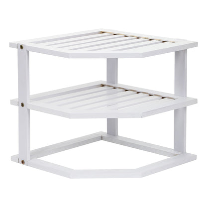 Bamboo Cabinet Shelf Organiser - 3 Tier Corner Shelf for Kitchen & Bathroom Countertop Cabinet Organiser Plate Rack Tidy Cupboard Shelf Insert Storage Organisation