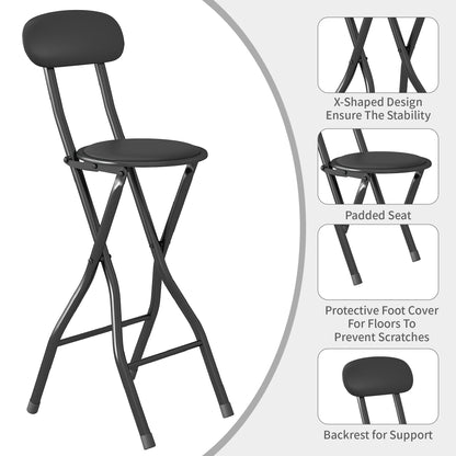 Set of 1 Folding Bar Stool, Breakfast Barstool Kitchen Restaurant Seating, Faux Leather Foldable Chair with Metal Frame, Padded High Chair