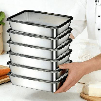 Stainless Steel Food Storage Containers 6pcs Set - Airtight Lunch Boxes, Microwave Safe, Stackable Kitchen Organization Containers for Fridge/Freezer