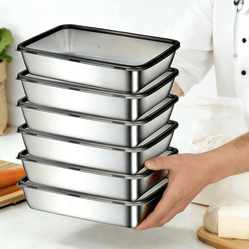 Stainless Steel Food Storage Containers 6pcs Set - Airtight Lunch Boxes, Microwave Safe, Stackable Kitchen Organization Containers for Fridge/Freezer