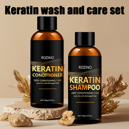 2pcs Keratin Hair Care Set for Travel, Deeply Nourishes Hair, Provides Long, Smooths Every Strand, And Offers Dual Cleansing And Moisturizing Care