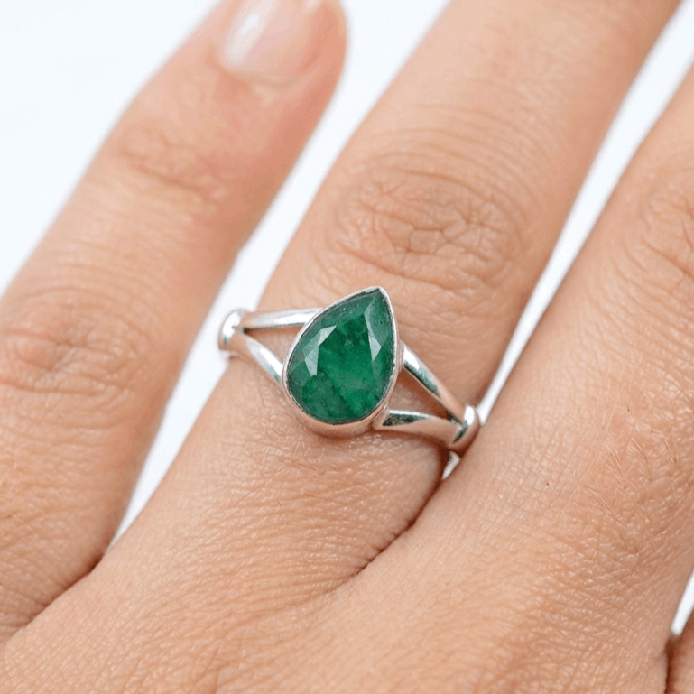 925 Sterling Silver Pear Gemstone Ring in Onyx, Larimar and More, Minimal Daily Wear Jewelry for Women
