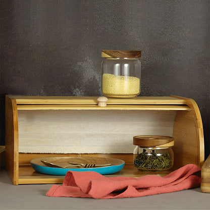 Bamboo Bread Bin Countertop Bread Storage for Kitchen with Roll Top Lid, Large Capacity Containers for Bread, Spice, Kitchen Stool, Fruits, Snack, Natural