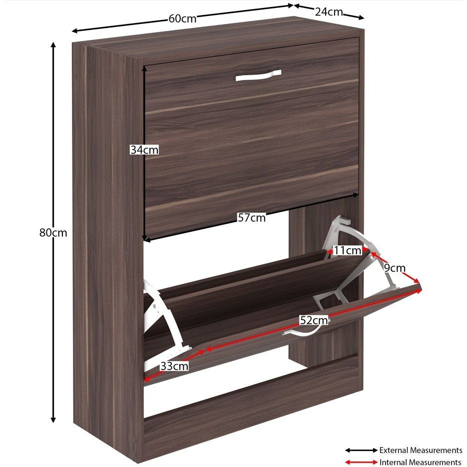Shoe Cabinet with 2-Drawers, Shoe Cabinet with 2 Spacious Drawers Storage Shoe Rack Organizer Stainless Steel Handles, Entryway Hallway Furniture