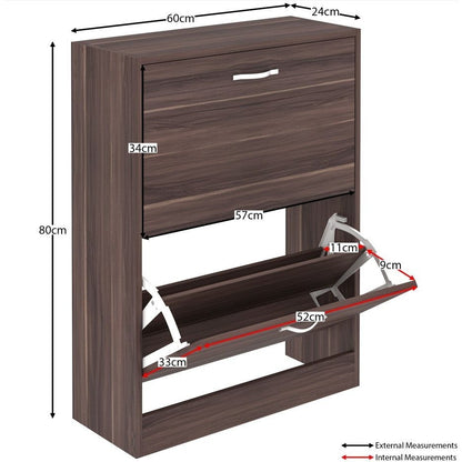 Shoe Cabinet with 2-Drawers, Shoe Cabinet with 2 Spacious Drawers Storage Shoe Rack Organizer Stainless Steel Handles, Entryway Hallway Furniture