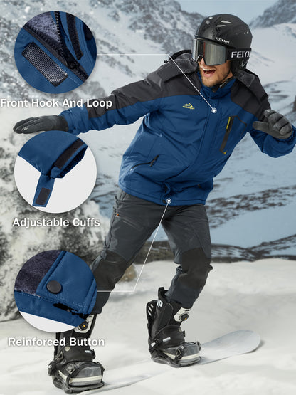 Men'S Ski Jacket Winter Warm Fleece Lined Coats Outdoor Snowboard Thermal Hiking Parka Chest Pockets Hooded Jogging Camping Fishing Climbing Casual Windbreaker