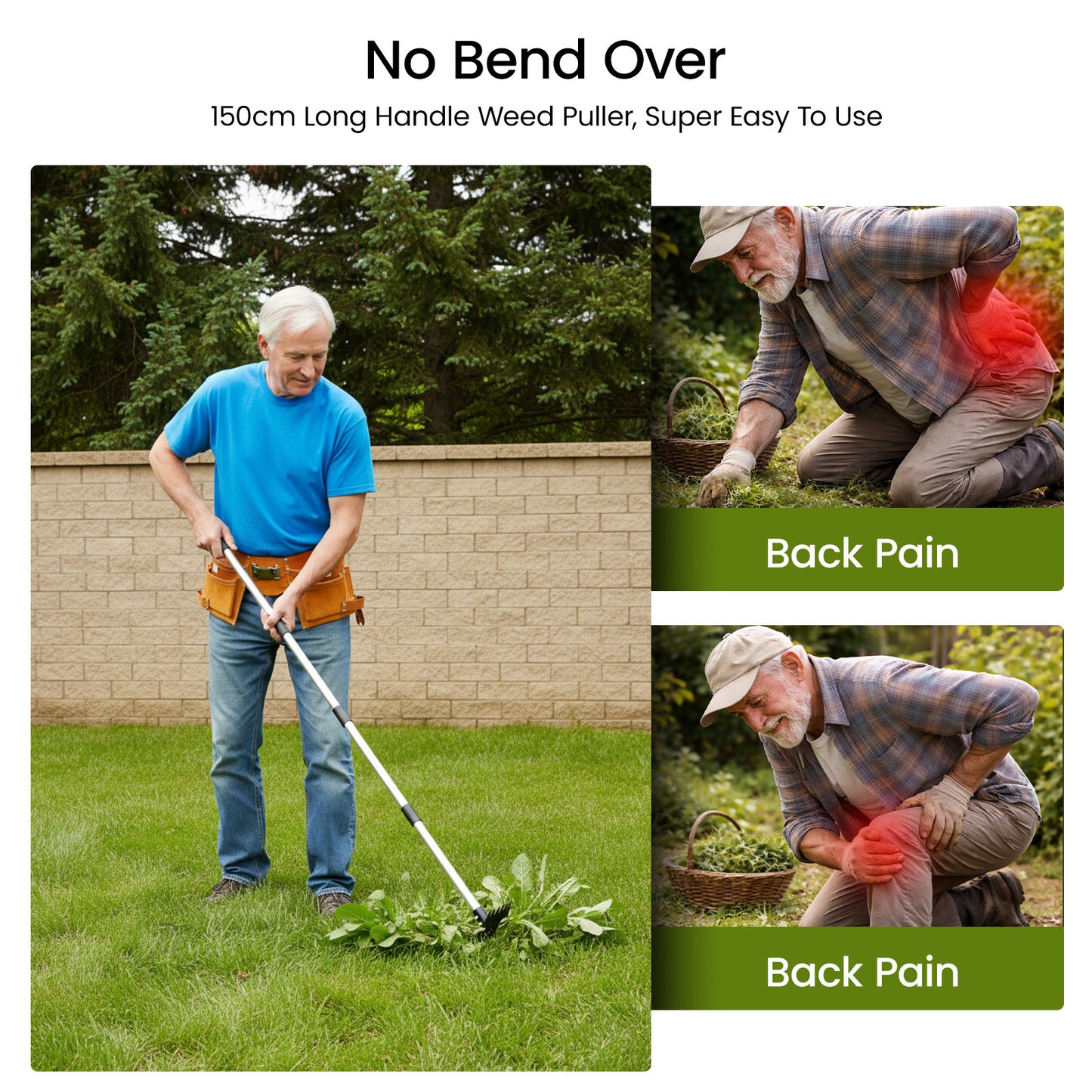 2-in-1 Weed Remover Tool with Telescopic Handle 42–150cm Stand Up Weeder Hoe Cultivator Rake Long Handle Garden Weeding Tool for Lawns, Borders, Raised Beds, Veg Patches