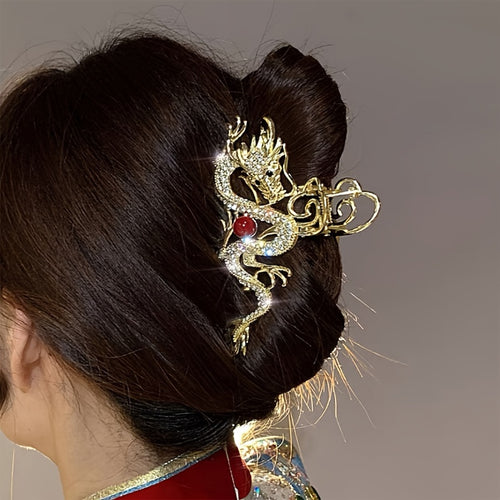 1pc Fashionable Light Luxury Metal Rhinestone-Encrusted Dragon-Shaped Hair Claw Clip for Women, Versatile and Elegant Shark Clip for Everyday Updos on the Back of the Head, Hair Accessory, Mother's Day, Valentine's Day, New Year Holiday Gift