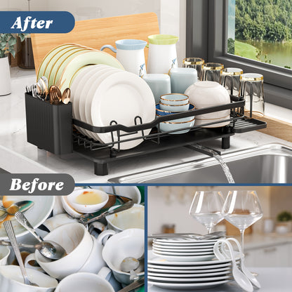 Dish Drying Rack, Dish Drainer Dish Rack, Dish Rack For Kitchen Counter, Dish Drainer With Drainboard Set And Utensil Holder