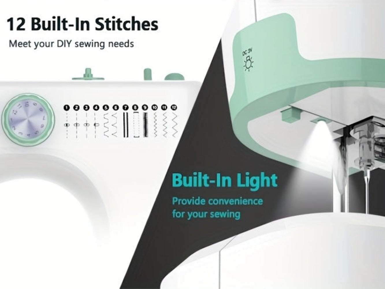 Mini Sewing Machine for Beginners 42-Piece Kit | Portable with Extension Table, 12 Stitch Patterns, Dual Speed, Foot Pedal & Light | Kids & Adults Sewing Machine