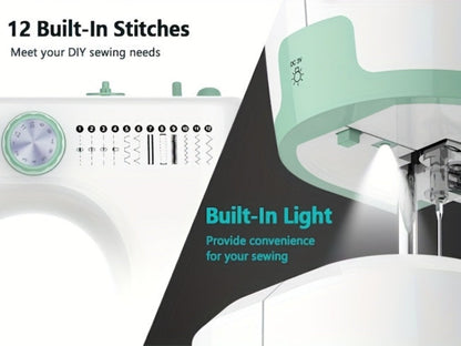 Mini Sewing Machine for Beginners 42-Piece Kit | Portable with Extension Table, 12 Stitch Patterns, Dual Speed, Foot Pedal & Light | Kids & Adults Sewing Machine
