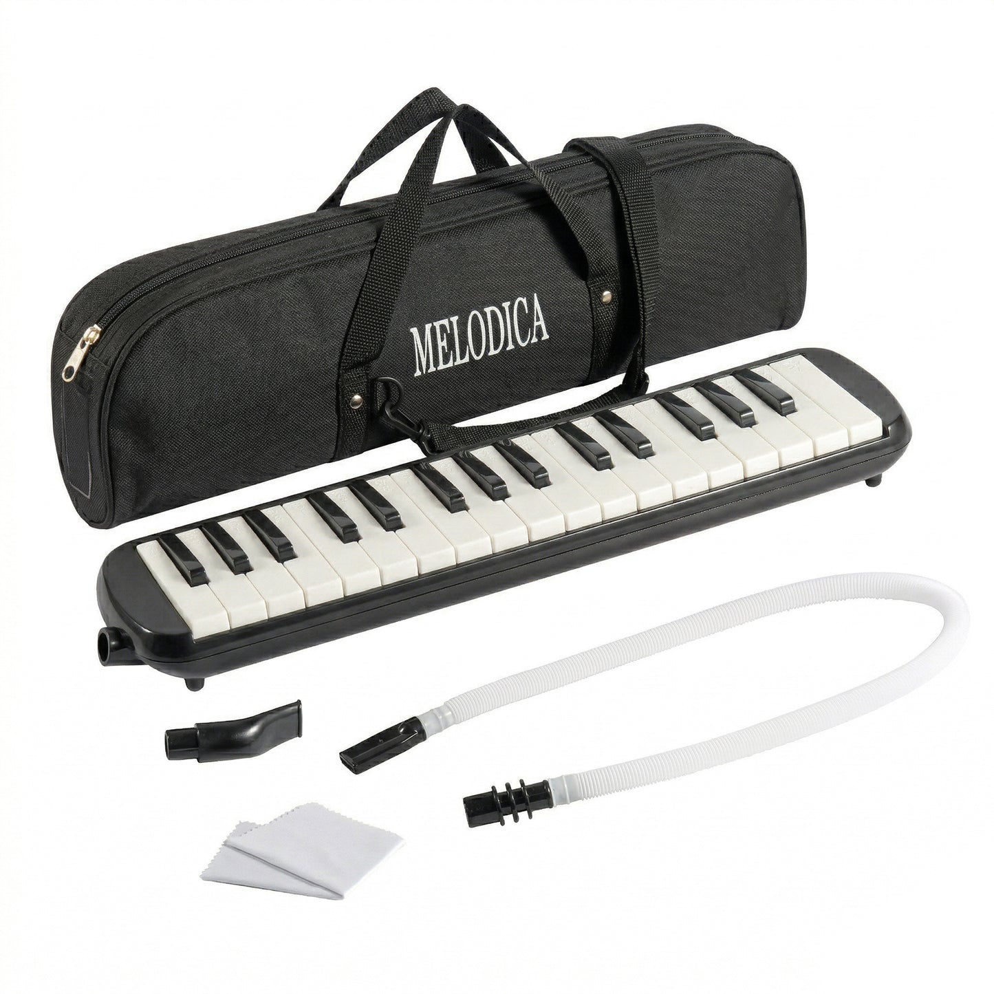 32-Key Soprano Melodica Air Piano Keyboard with Soft Long Tube & Short Mouthpiece, Durable ABS Material, Portable Beginner Instrument with Carrying Bag, Available in Black, Blue, Pink